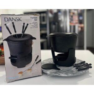 Dansk Black Cast Iron Fondue Set in Original Box